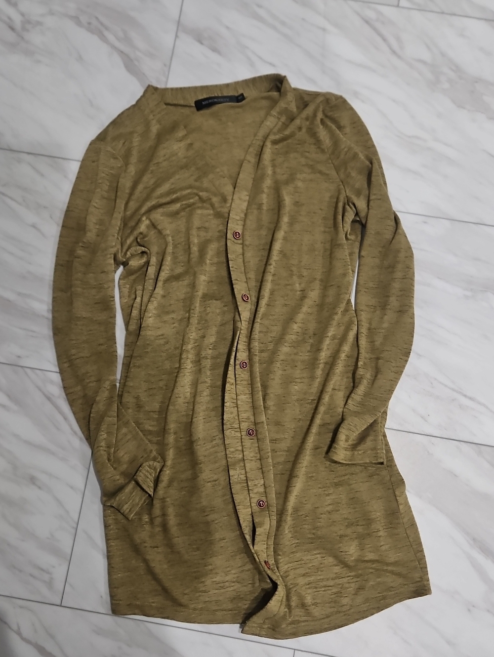 Longline Olive Knit Cardigan with Front Buttons